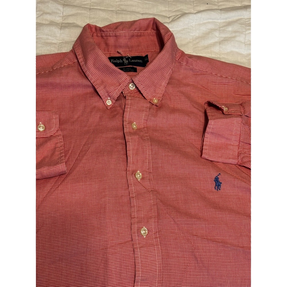 Ralph Lauren Blake Mens XL Red White Houndstooth Cotton Button Down Shirt Pony - Picture 4 of 5
